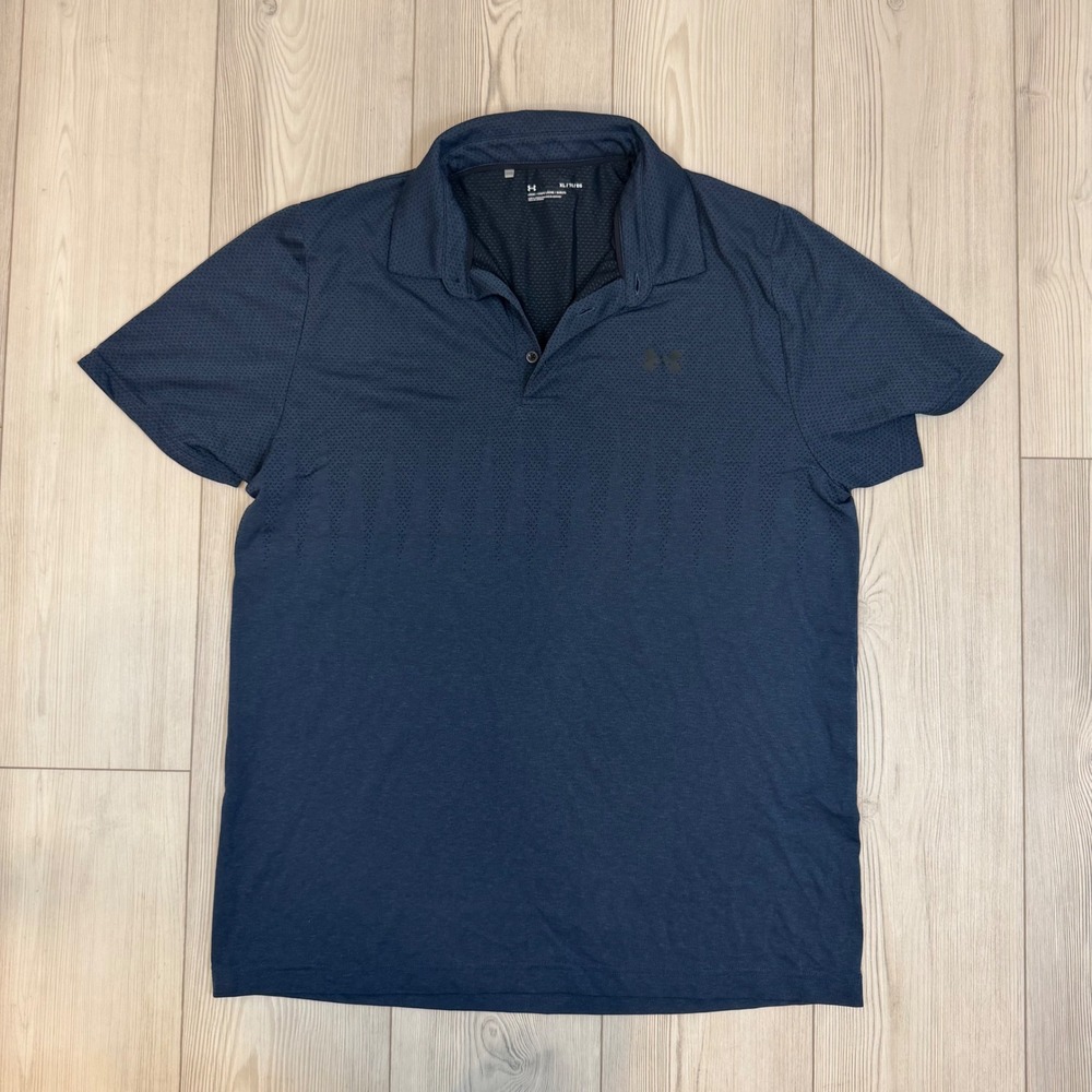 Under Armour Vanish Seamless‎ Polo Shirt Mens XL Navy Blue Golf Training Top